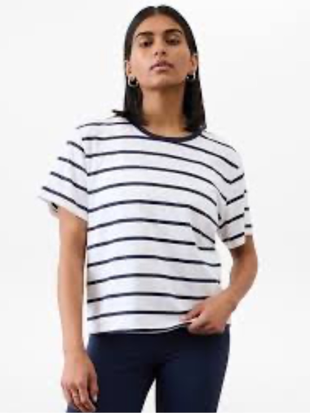 Athleta The Essential Tee White and Navy Striped Crewneck 31